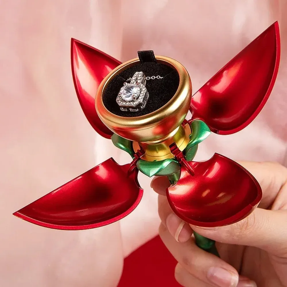 Romantic Rose Shape Rose Flower Ring Boxes Automatically Open Gift Ring Display Holder Jewelry Storage Case
