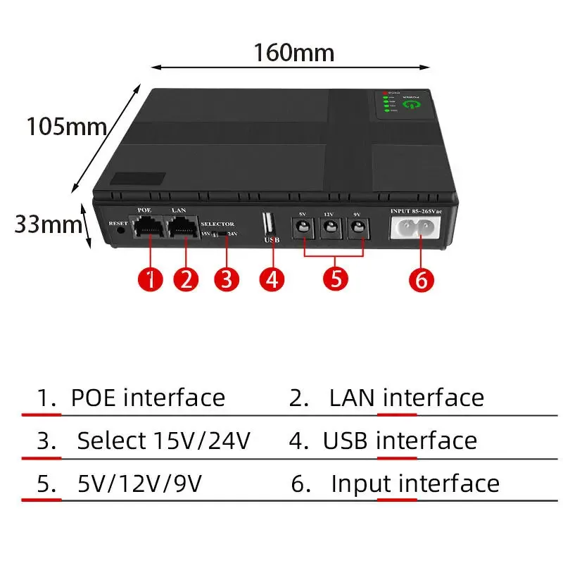 Poe Ups Dc Ups fuente de alimentación ininterrumpida Mini batería portátil de respaldo para enrutador Wifi módem cámara CCTV hogar