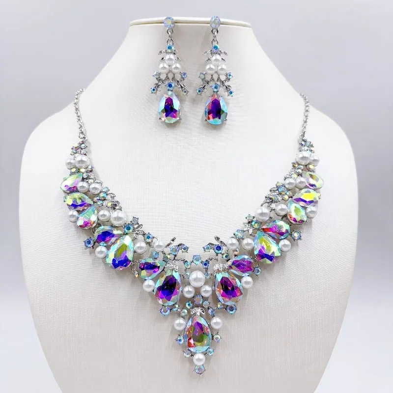 

Customized Belly Dance Accessories Crystal Pearl Gemstone Necklace Set Wedding Banquet Female Accessories