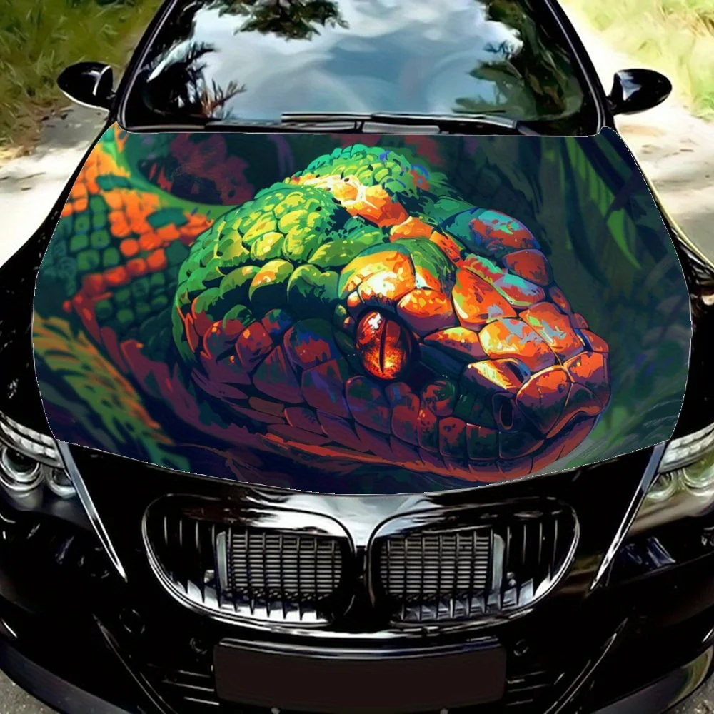 

Красочные змеи в джунглях, наклейка на капот автомобиля, самоклеящаяся наклейка на капот из ПВХ, декор, устойчивая к царапинам наклейка, защита, автомобильные аксессуары