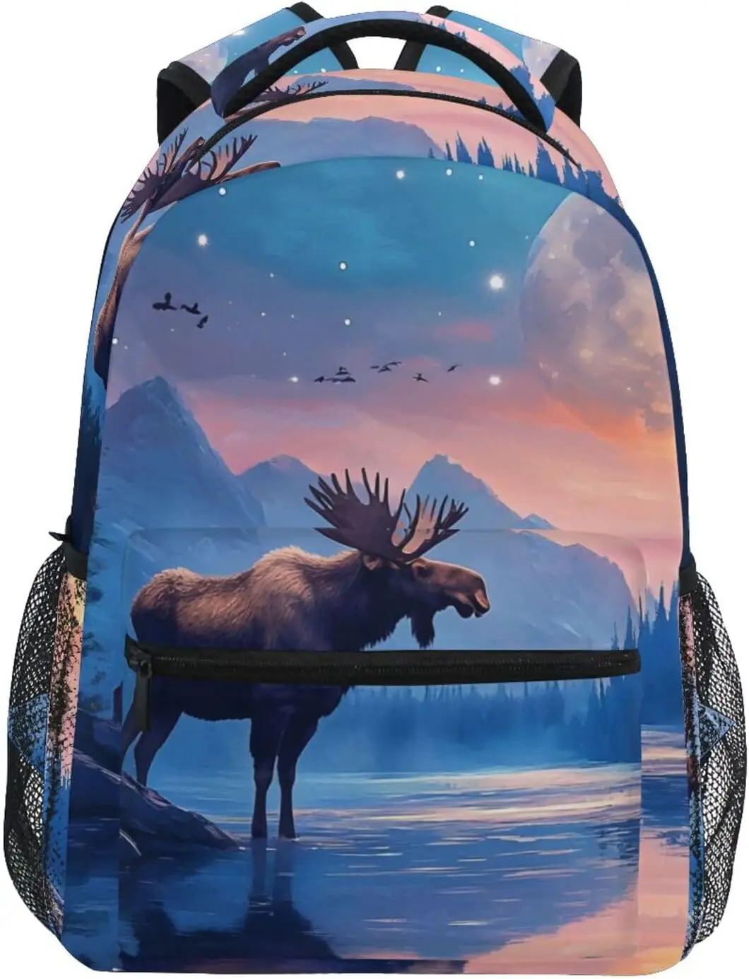 

Night Lake Moose Kid's Backpacks, Boys Girls Schoolbags Book Bag Small Size