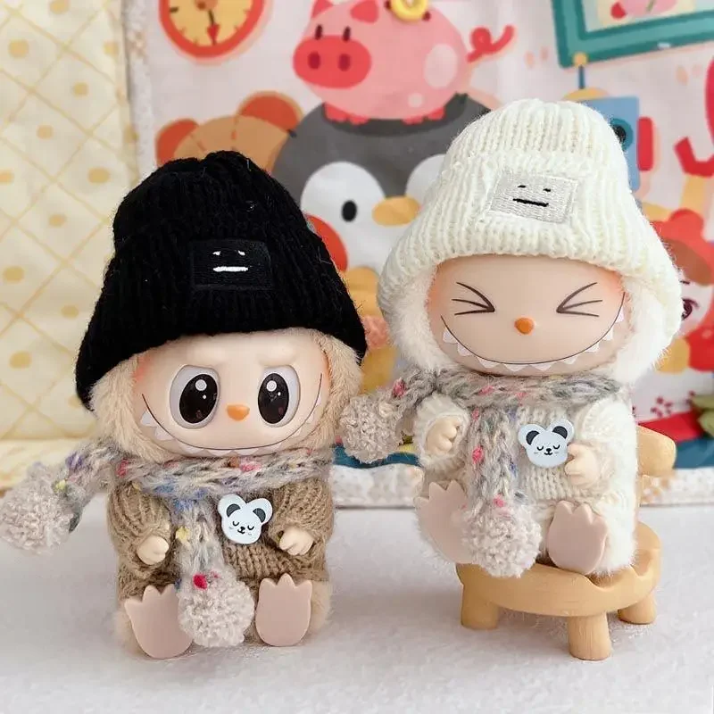 

Mini Plush Doll'S Clothes Outfit Accessories For Labubu Idol 10cm cotton doll turtleneck sweater scarf hat set Clothing Gift
