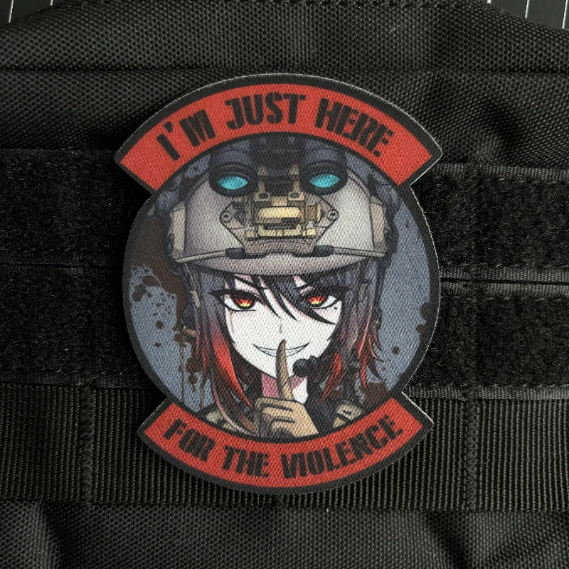 I’m Just Here for The Violence Tactical Patch  Anime Girl Morale Badge Printing Patches Hook and Loop Military Backpack Sticker