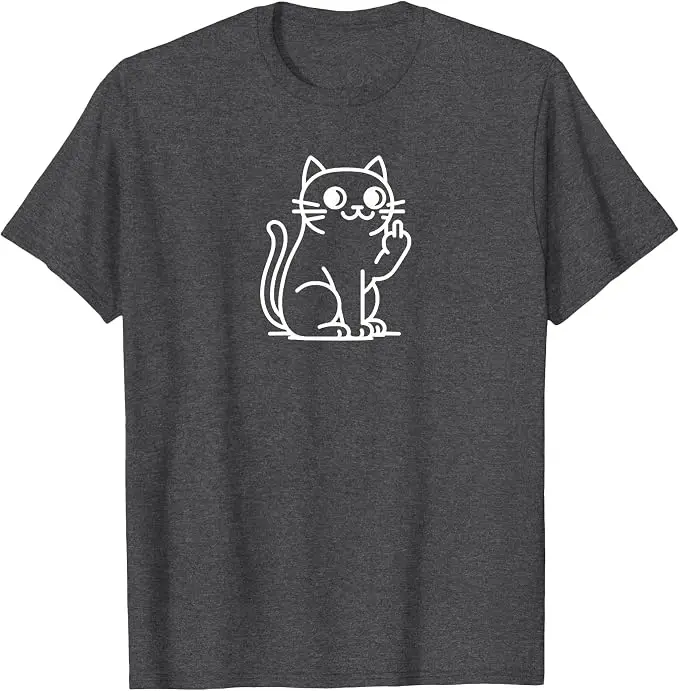 Lustige Katze für Frauen, für Männer: Katzen-T-Shirt mit abgezeigtem Mittelfinger Y2k Gruhige Katze Comic-Grafik Kleidung Weiches Baumwoll-T-Shirt – Detail 13