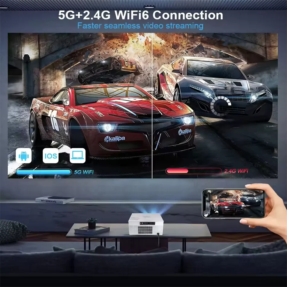 KaiAqua 250Ansi Lumens Android 4K LED Projector Full HD 1080P Video 8K Home Theater Auto Keystone 5G WiFi Portable Proyector