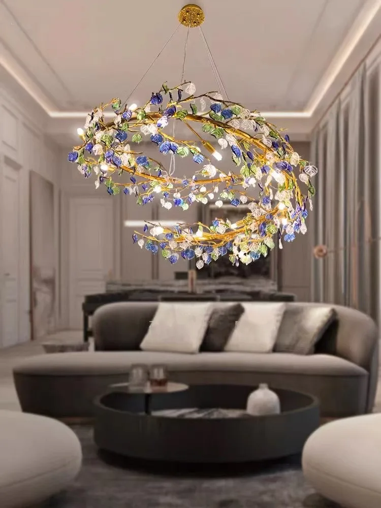 Moderne blauwe glazen kroonluchter Scandinavische kroonluchter eetkamerlamp