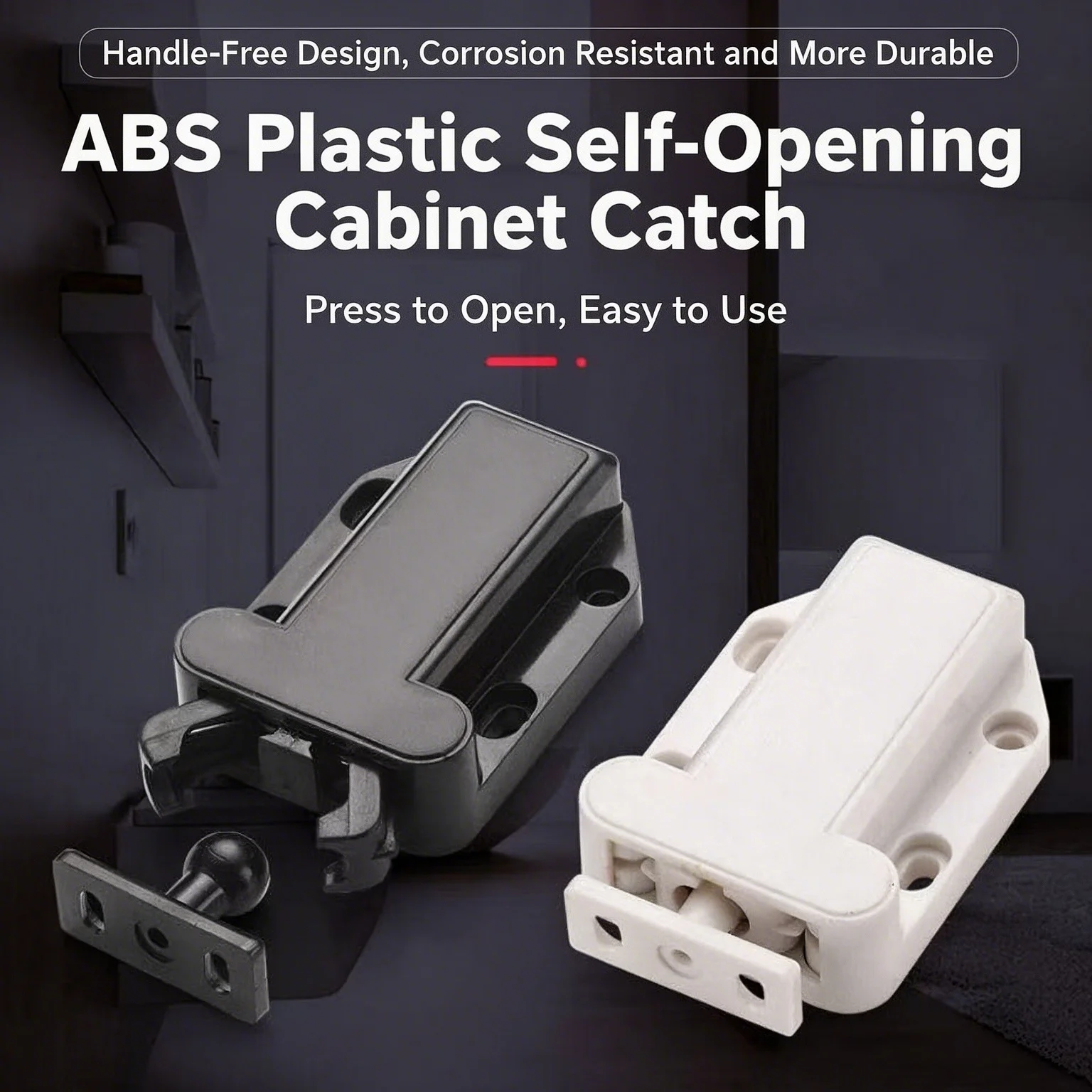 Spring Loaded Beetle Cabinet Touch Catch, Press to Open Self-Locking Cabinet Door Latch Plastic Furniture Hardware