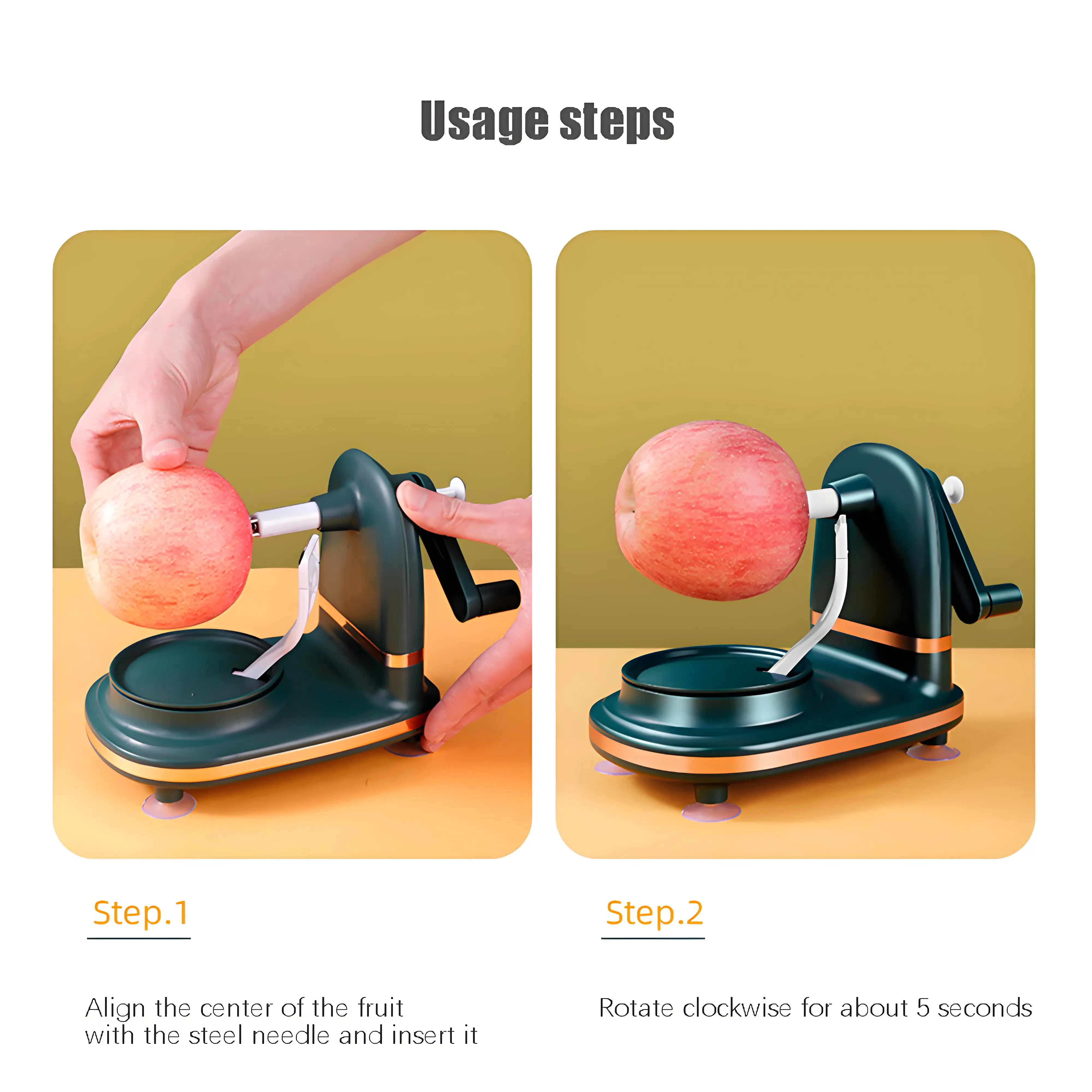 مقشرة فواكه يدوية مع كوب شفط، أداة مطبخ موفرة للعمالة للتقشير الآمن