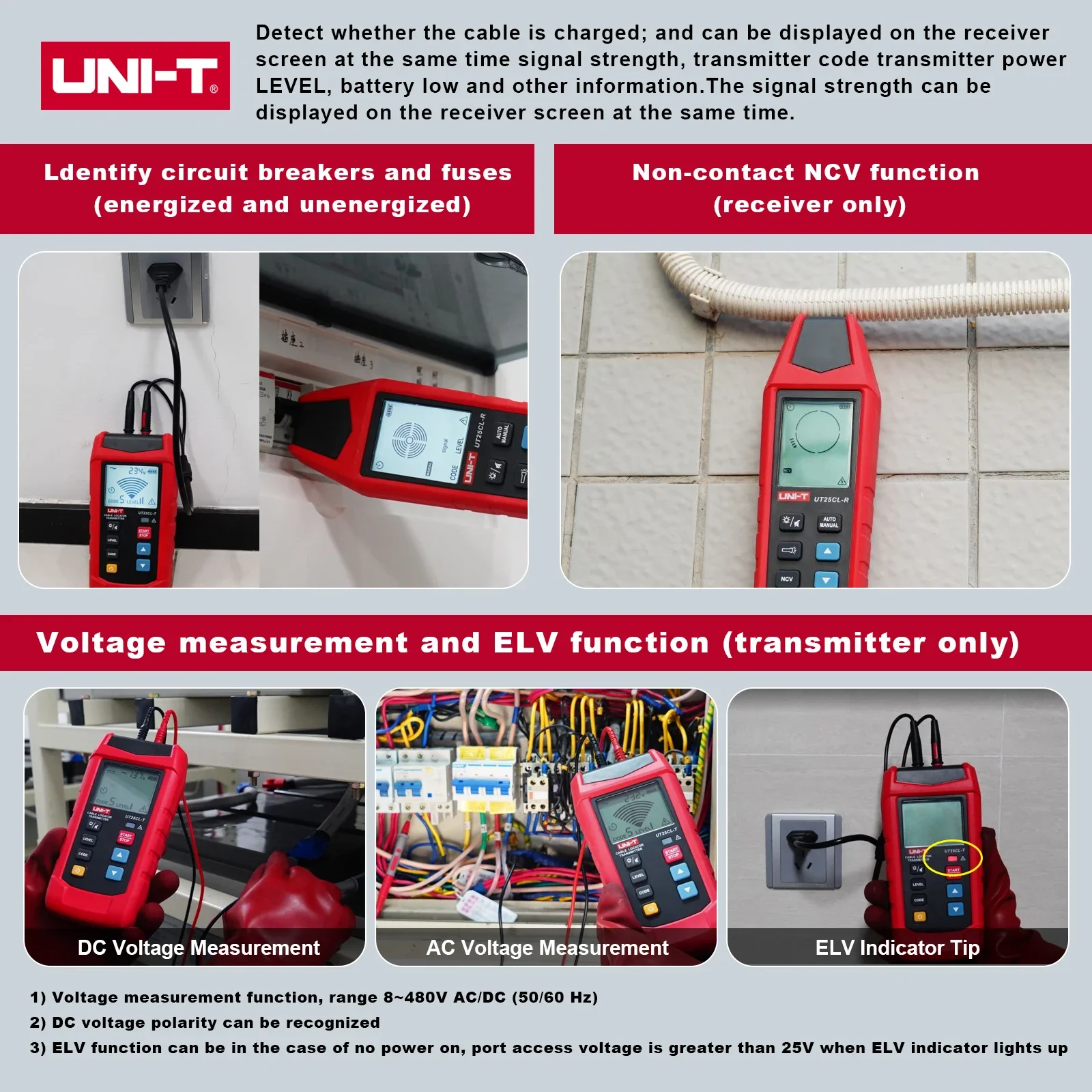 UNI-T Cable Locator UT25CL NCV Non-contact Electrical Wire Tracker Hidden Lines Finder