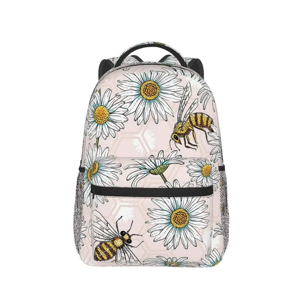 

Pink Background Cute Bee And Daisy Backpack Hot Sale Daypack Large Capacity Kids BookBag School Bag Shoulder Bags for Men Women