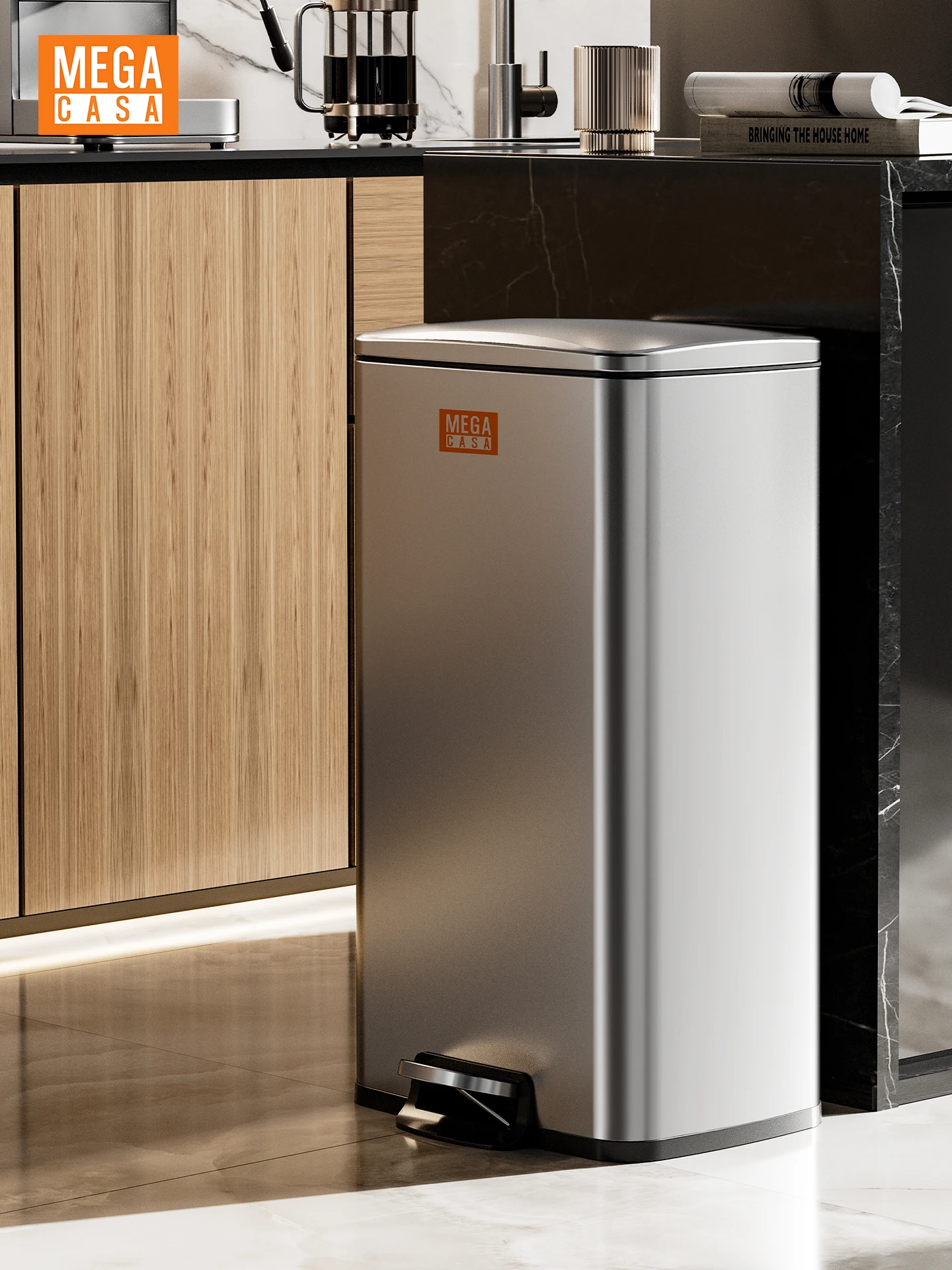 

Mega Casa Large Capaci Kitchen Tra Can Stainl Steel with Lid Foot Pedal for Living Room And Batoom Home Use