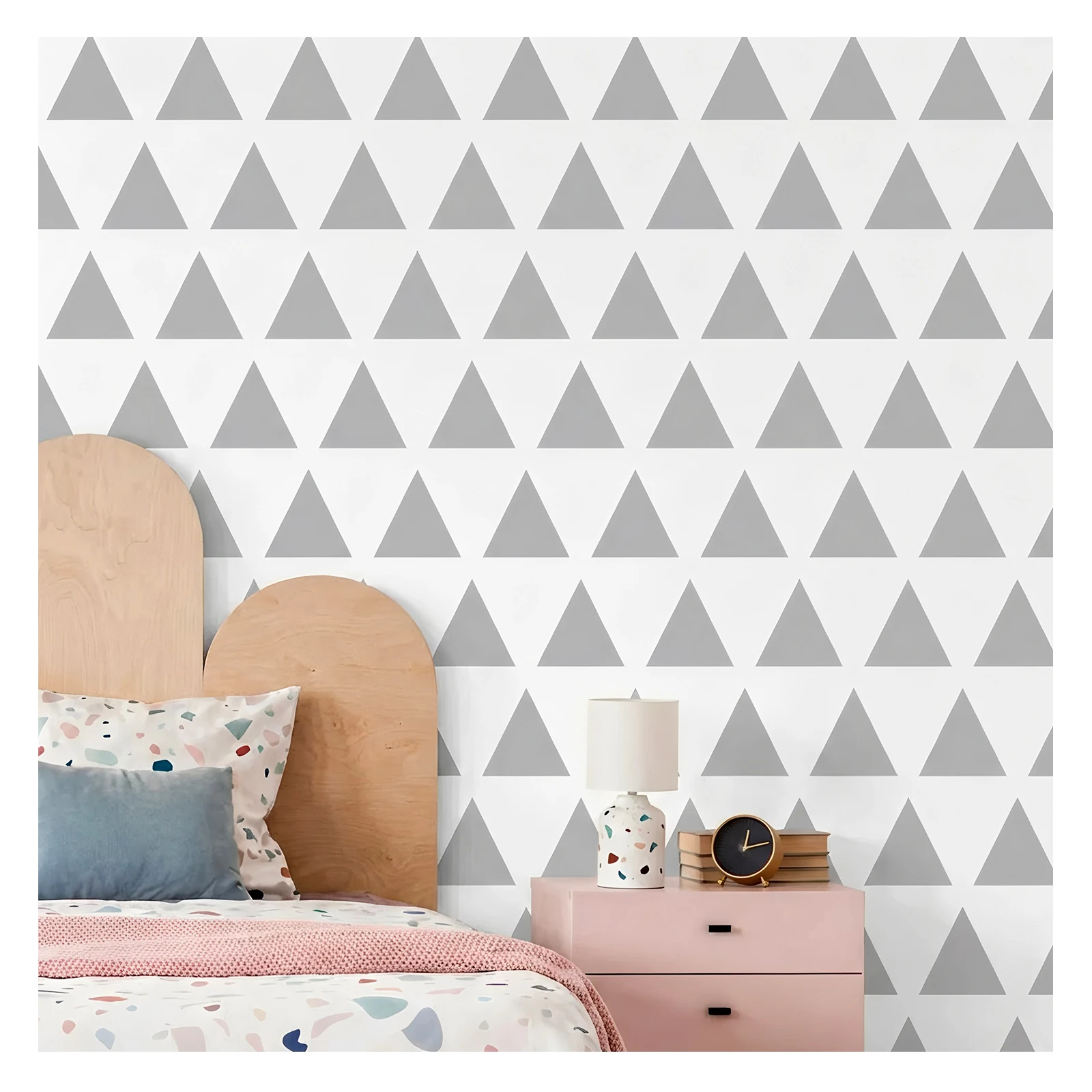 

Большой треугольный настенный трафарет для рисования 40-80 см, многоразовые геометрические современные обои с узором для DIY, детская комната, домашний декор