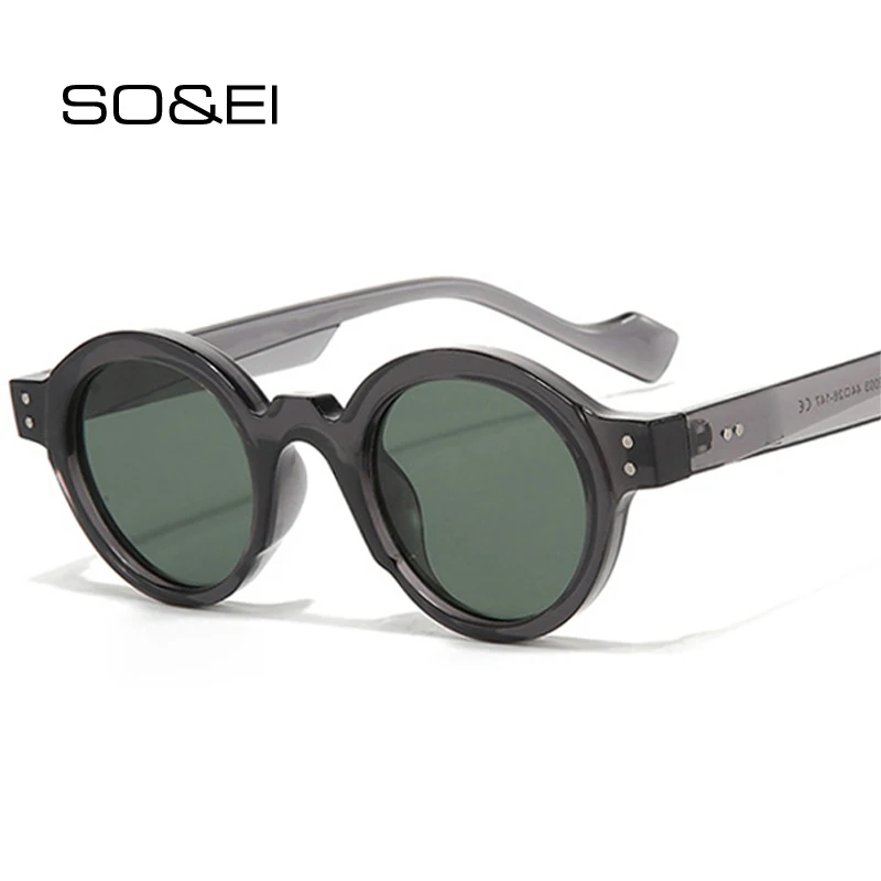 SO&EI okrągłe okulary przeciwsłoneczne męskie Punk podwójne kolorowe odcienie UV400 Retro nity dekoracje damskie modne okulary przeciwsłoneczne przezroczyste oprawki do soczewek