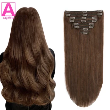 Clip nelle estensioni dei capelli #4 capelli castani veri capelli umani doppia trama 8 pezzi estensioni dei capelli Clip ins capelli umani lisci per donna
