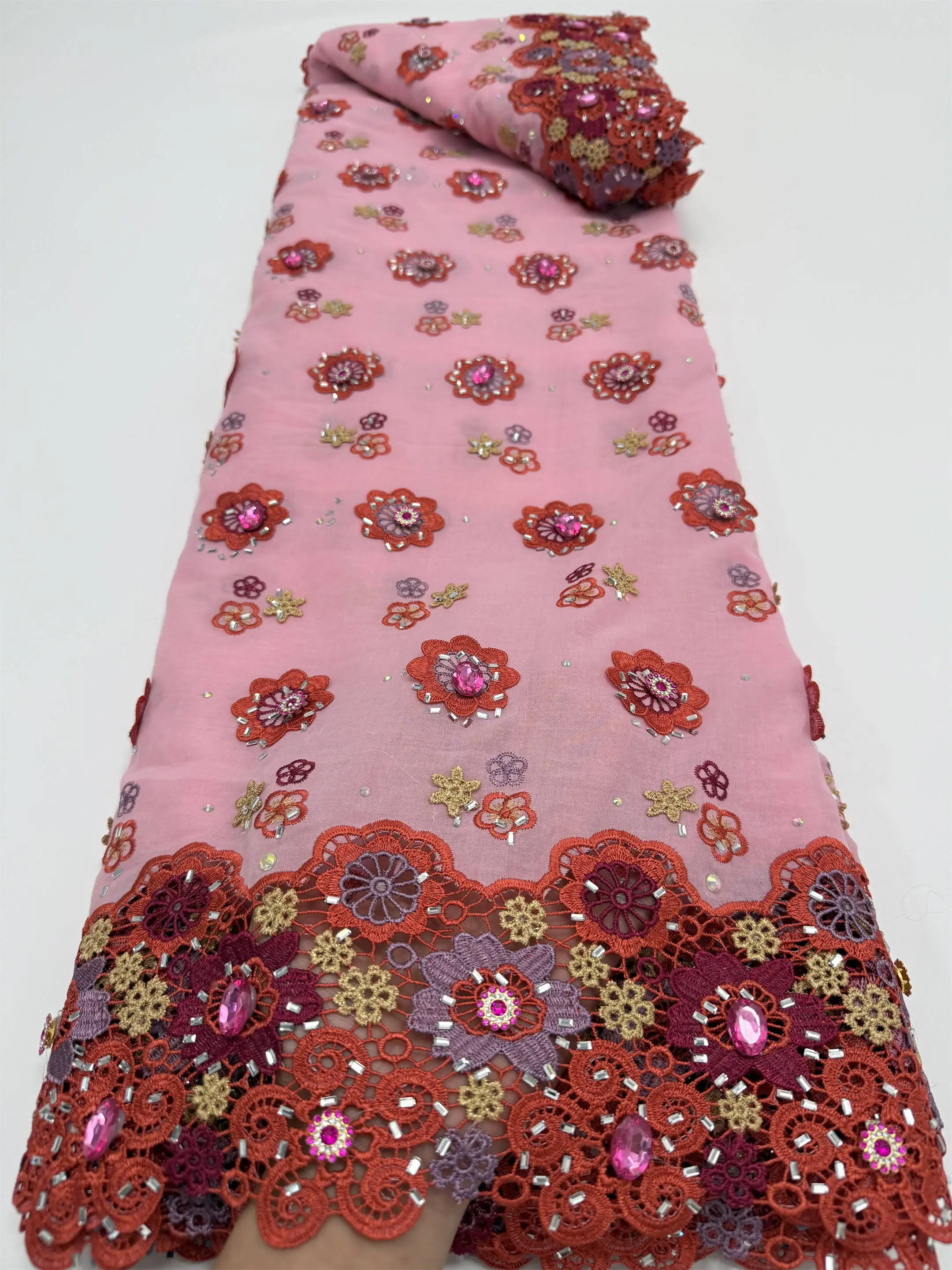 Nigerian Swiss Voile Lace Fabric with 3D Flower Applique And Stones - Super Quality African Wedding Dress Fabric for Women 2026