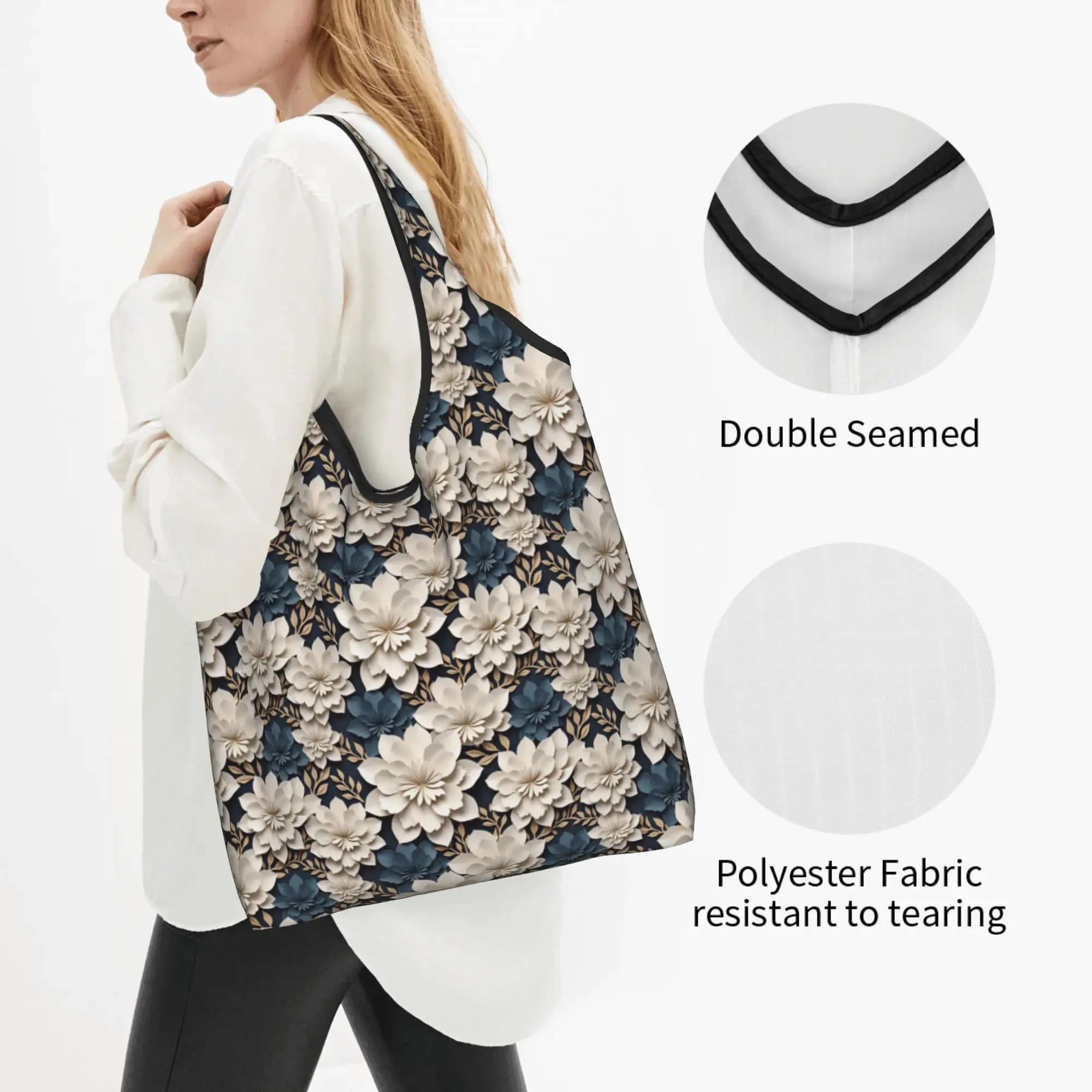 Recycling Fashion Trend 3D Flowers Shopping Bag Women Tote Bag Portable Luxury High 3D Floral Grocery Shopper Bags