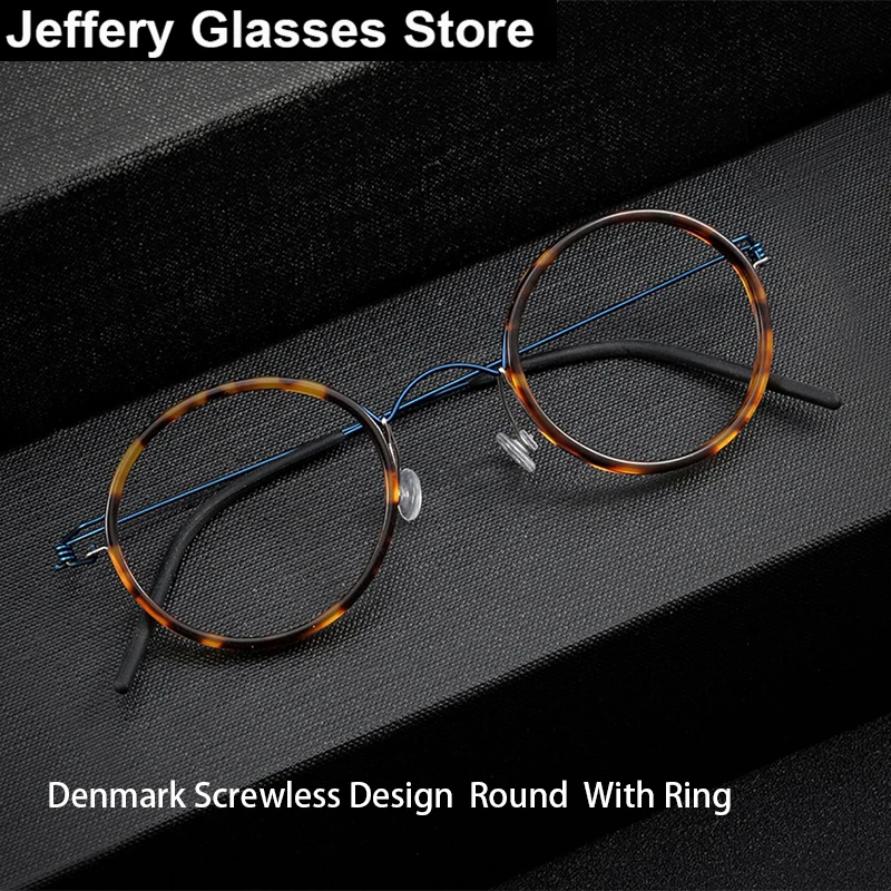 Denmark Round Screwless Glasses Frames Men Women Acetate Titanium Ultra-light Eyeglasses Light Weight Eyewear Spectacles