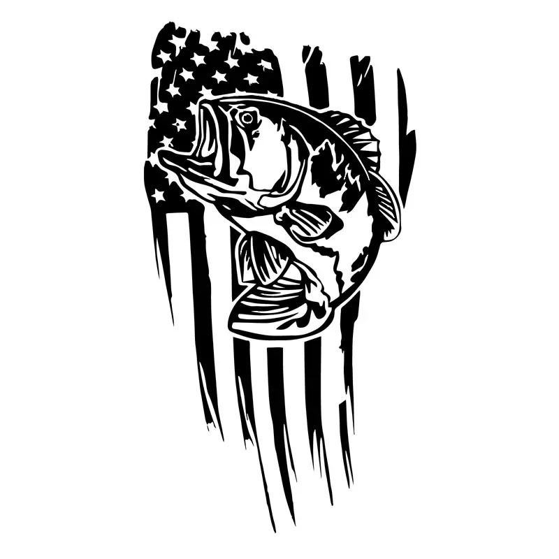 

Car Stickers Tattered Flag Bass Fishing PVC Car Decoration Accessories Stickers Waterproof Sunscreen Black/white,17cm*9cm