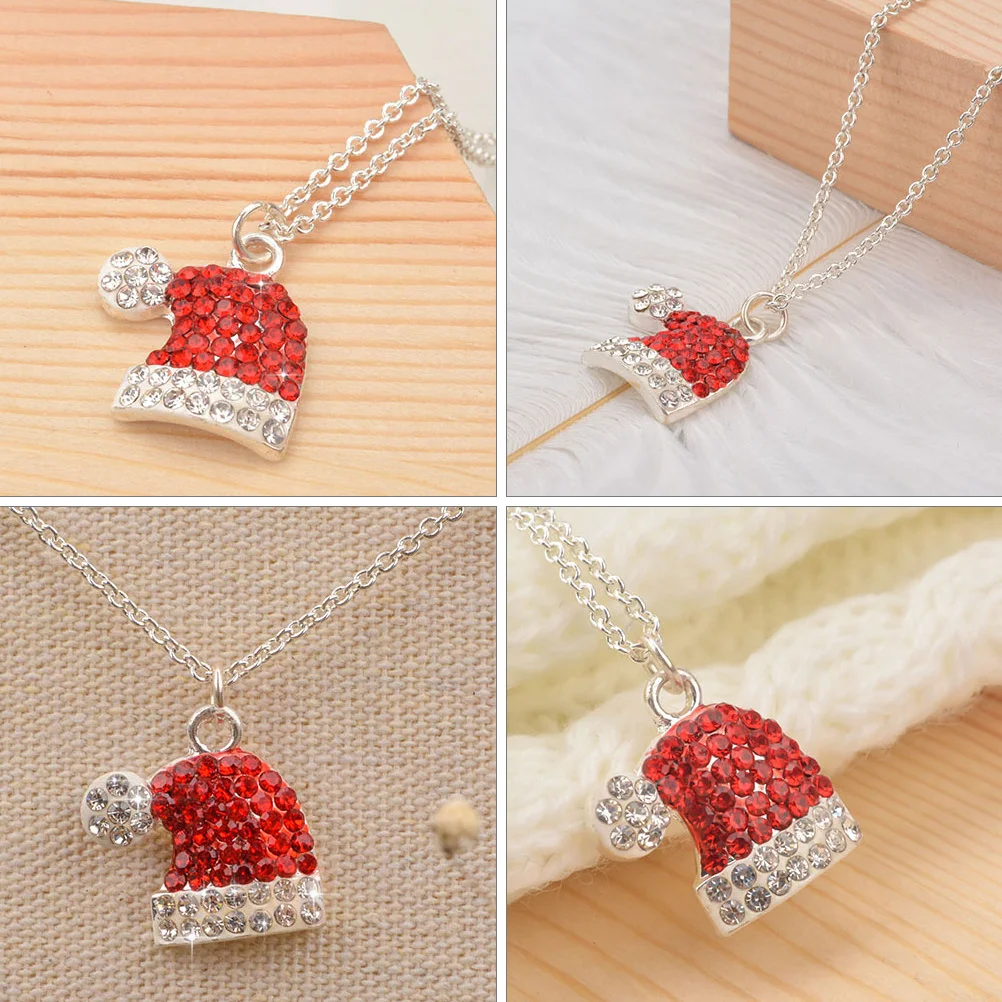 

3Pcs Christmas Hat Pendant Necklace Adjustable Length Neck Jewelry Accessory Gift Xmas Neck Chain for Women Festive Decoration
