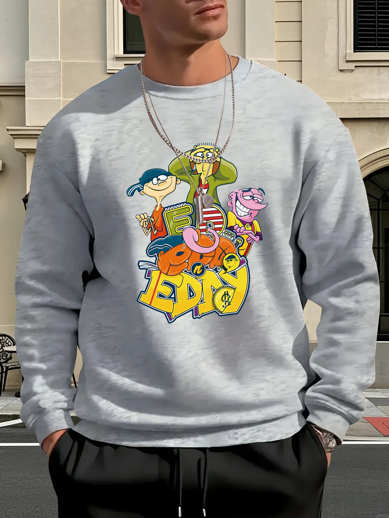 سويت شيرت رجالي كاجوال برقبة دائرية - مريح بأكمام طويلة مع تصميم جرافيك "EDOY"، فضفاض مناسب للربيع والخريف