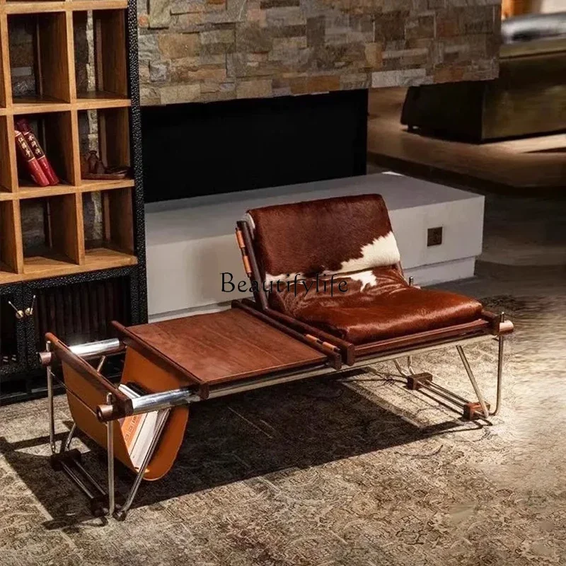 02 ls 18 مقعد من جلد البقر، كرسي صحف، كرسي ترفيهي إيطالي من الفولاذ المقاوم للصدأ Bauhaus من القرون الوسطى #4