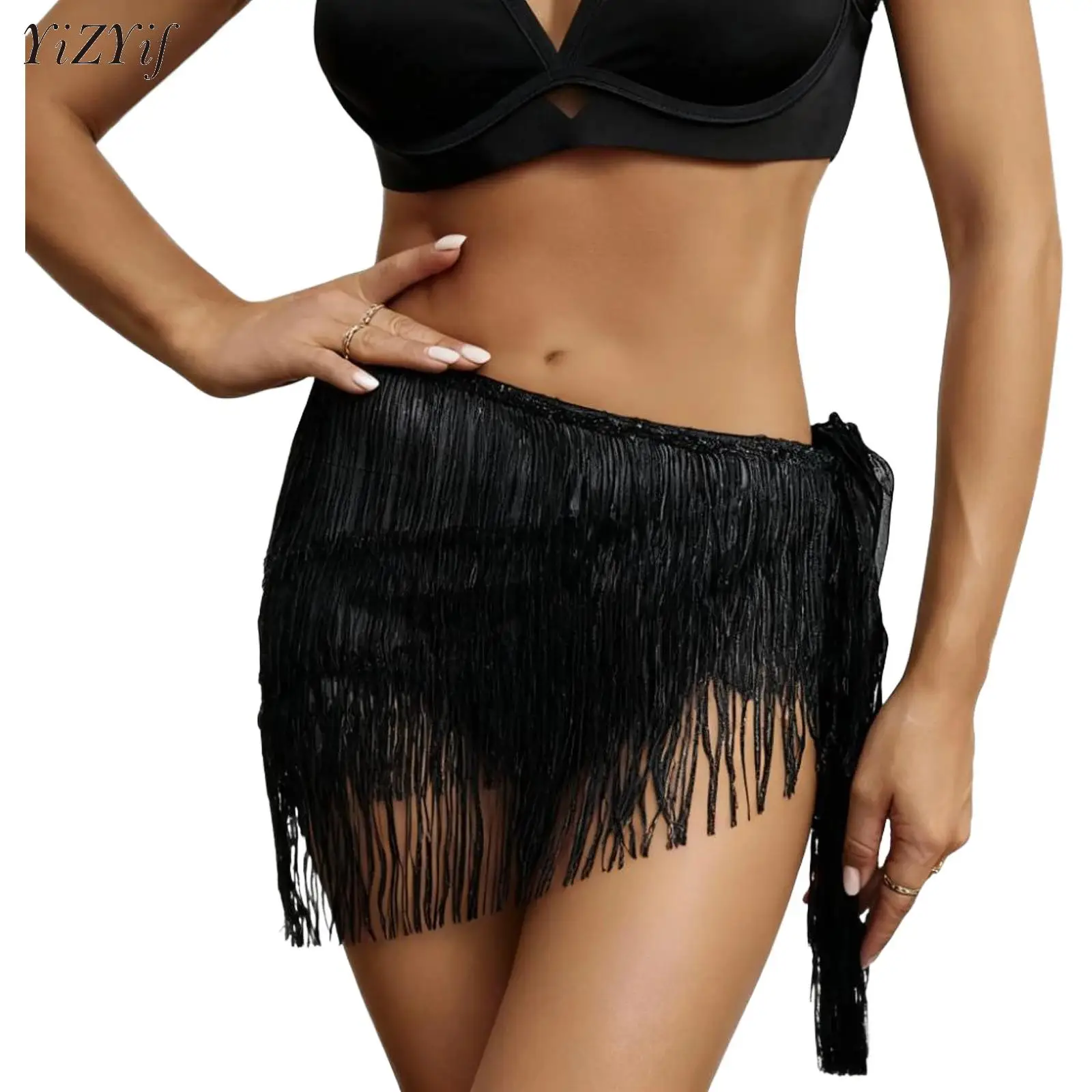 

Women's Fringe Trim Low Waist Skirts Tassel Cover Up Party Mini Skirt for Beach India Carnival Rave Festival Dance Performance