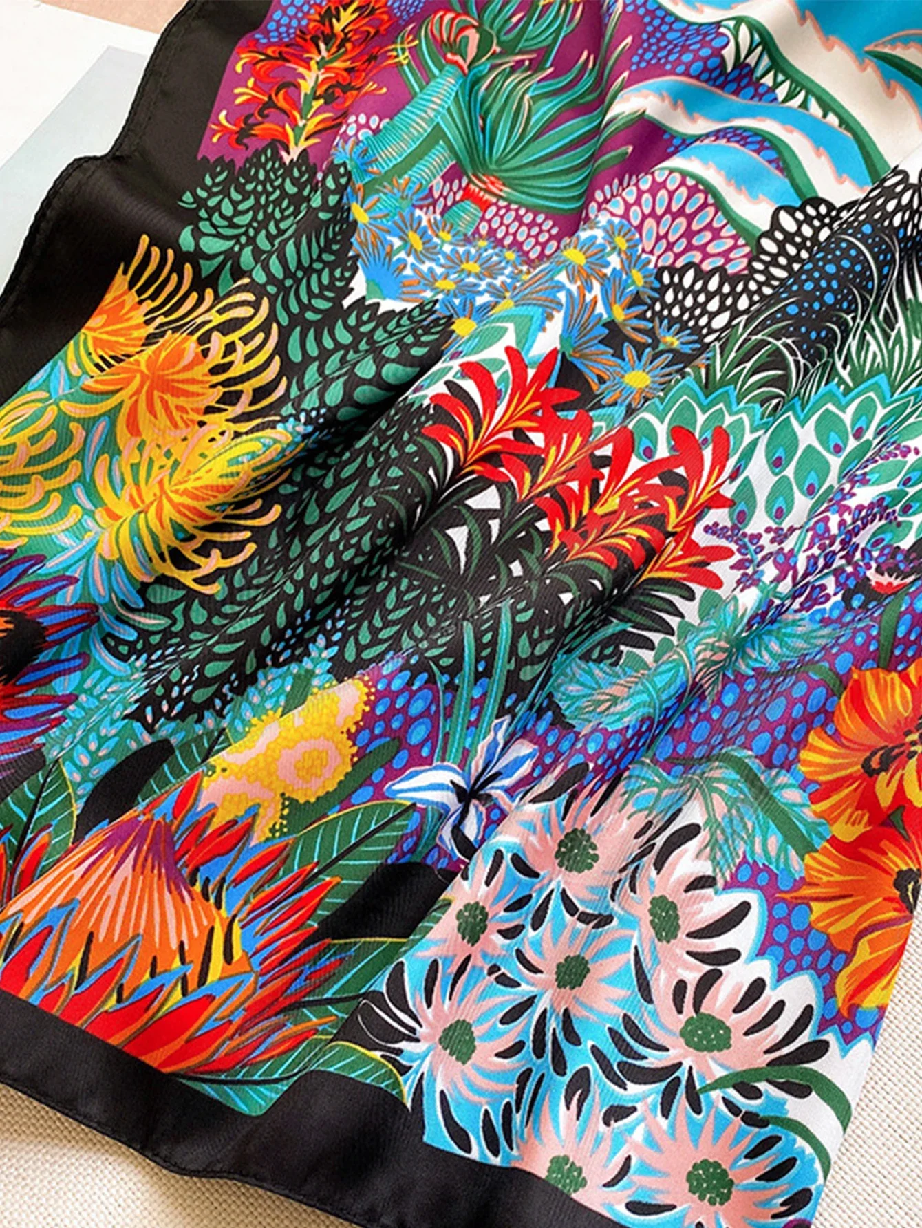 럭셔리 브랜드 스퀘어 실크 스카프 여성용 새틴 프린트 히잡 스카프 무슬림 파레오 반다나 여성용 숄 랩 헤드밴드 푸라르 90*90cm