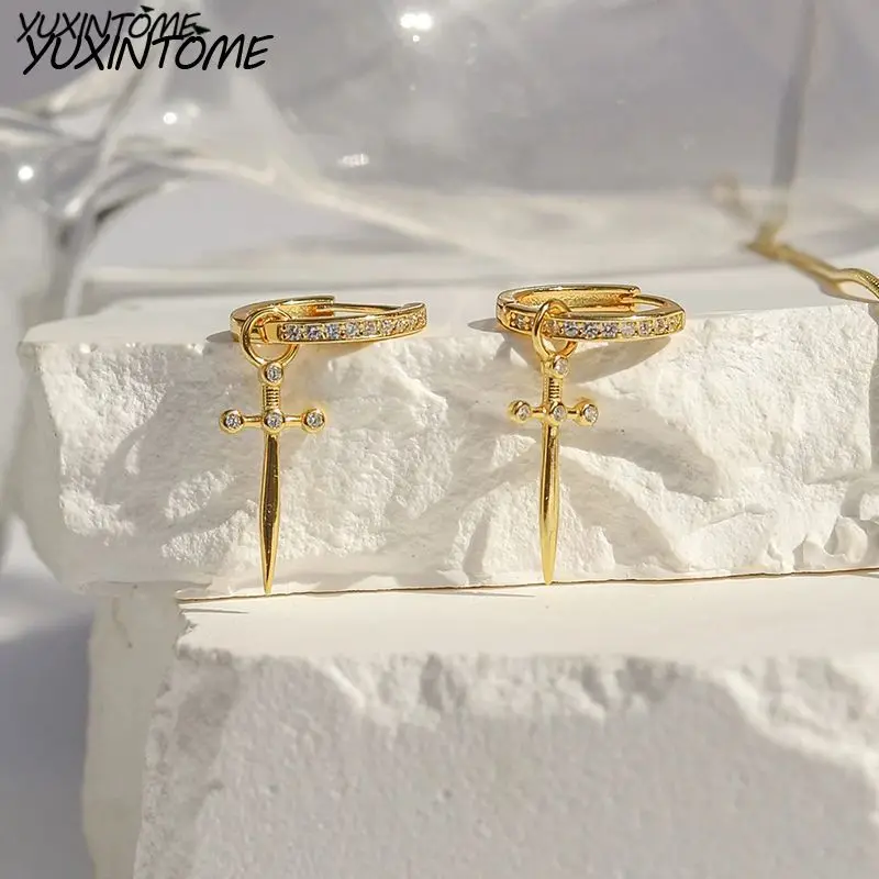 

925 Sterling Silver Ear Needle Gold and Silver Exquisite Micropaved Zircon Hoop Earrings Pendant Retro Fashion Jewelry Gifts