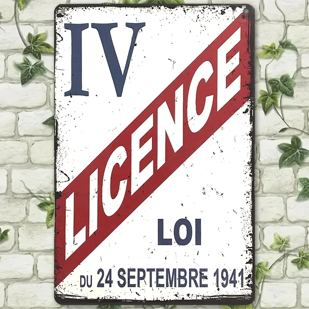 Vintage 1941 License IV Metal Sign - Distressed Wall Art with Bold Blue & Red Text, Weathered Finish Retro Decor for Home, Bar