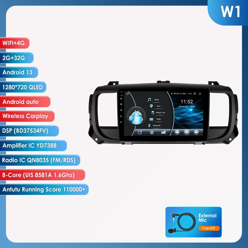 Hizpo Draadloze CarPlay Android Auto Voor Peugeot Expert 3 Citroen Jumpy 3 SpaceTourer 2016 - 2021 Autoradio Multimedia Video GPS