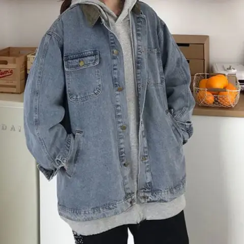 Loose Casual Denim Jacket Women's Patchwork Collar Korean Style Top plus Size Slimming Student Casual Jacket