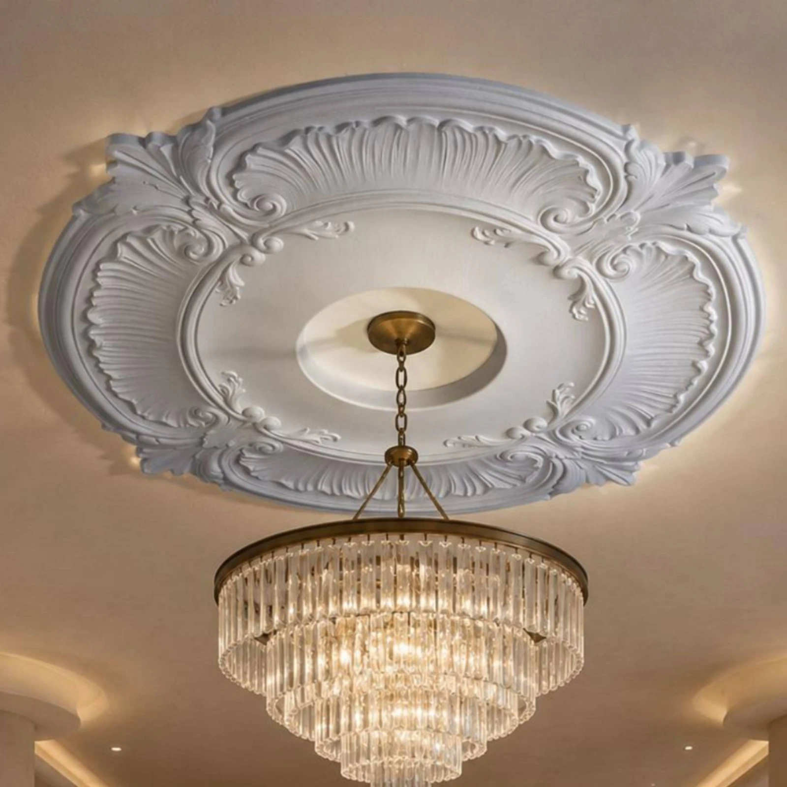 Picture 7: Round PU Ceiling Medallion Scroll Decorative Ceiling Medallion Light Plate Lightweight Trim Collar Easy to Install