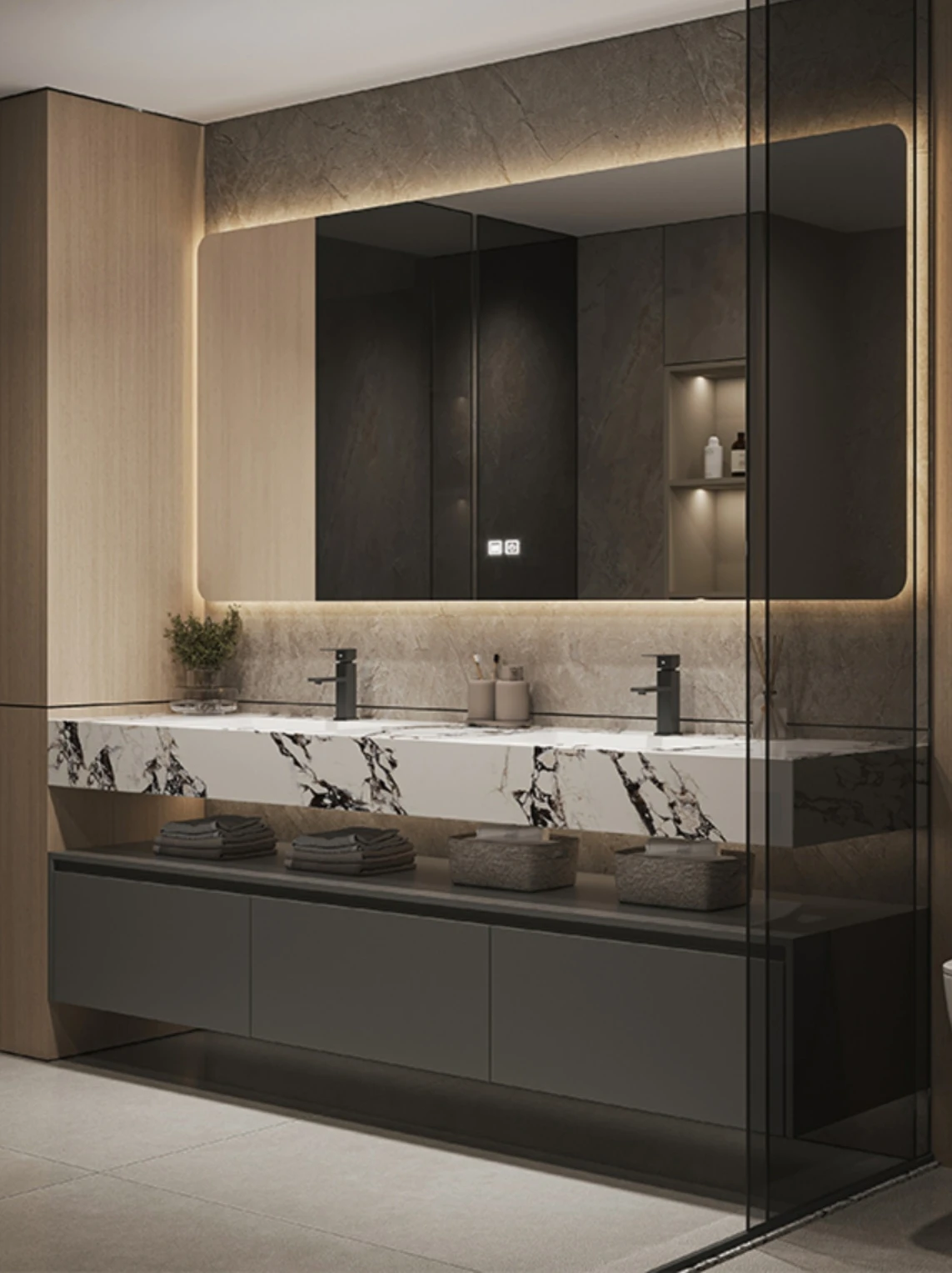 

Rock slab bathroom cabinet combination bathroom double basin washstand integrated hand washbasin basin cabinet combination