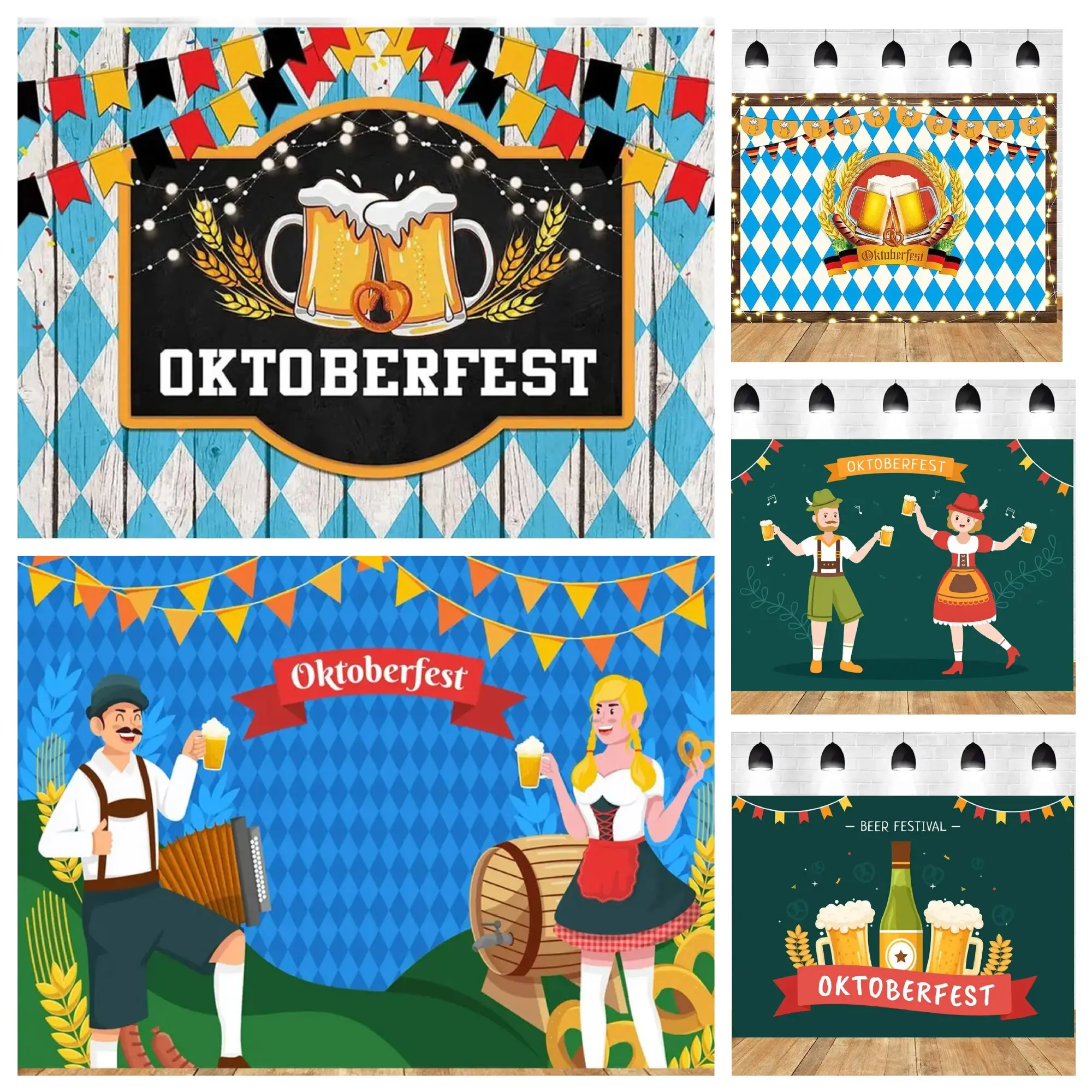 

Halo Oktoberfest Fun Faces Dancing party theme Oktoberfest German town street Bavaria photography background decoration supplies