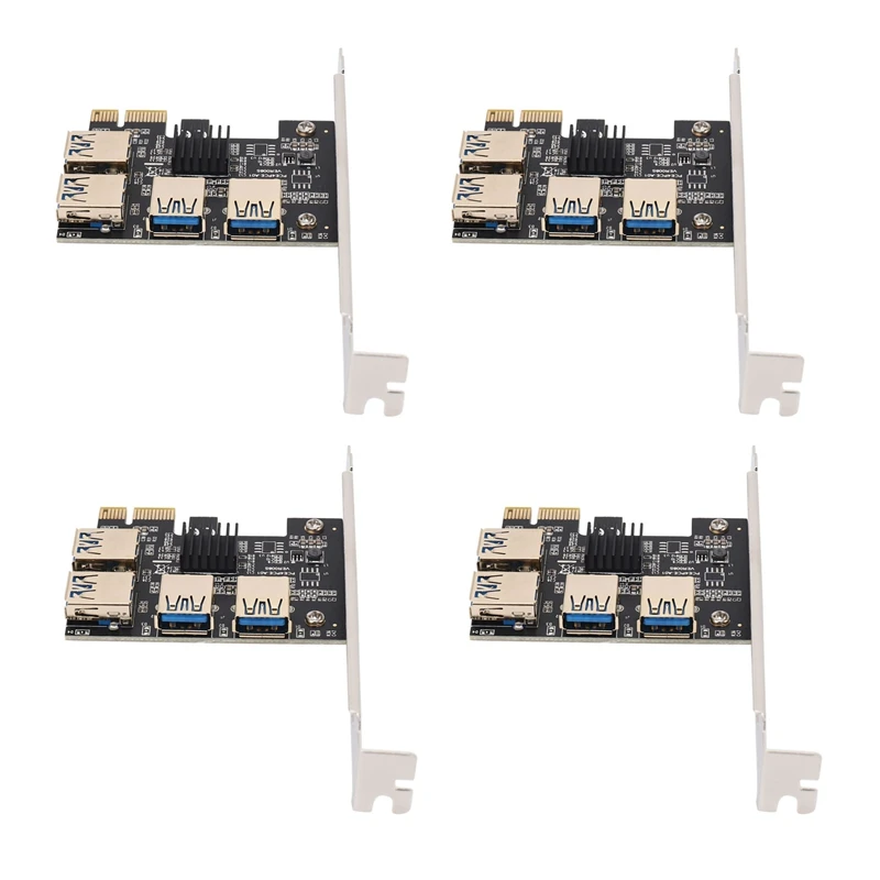 4X New 4 Ports Pcie Riser Adapter Board PCI-E 1X To 4 USB 3.0 PCI-E Rabbet GPU Riser Extender Ethereum ETH/Monero