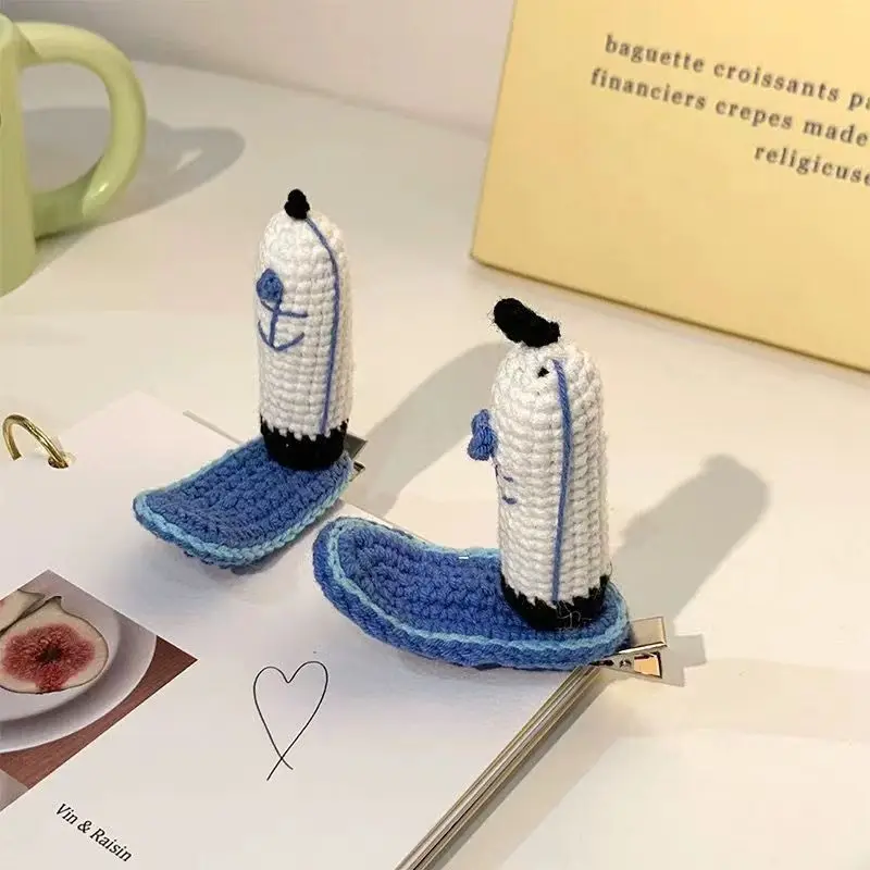 Cute Handwoven Woolen Hairpin Crab Castle King Restaurant Employee Hat Hairpin Cartoon Animation Knitted Hairpin Headwear