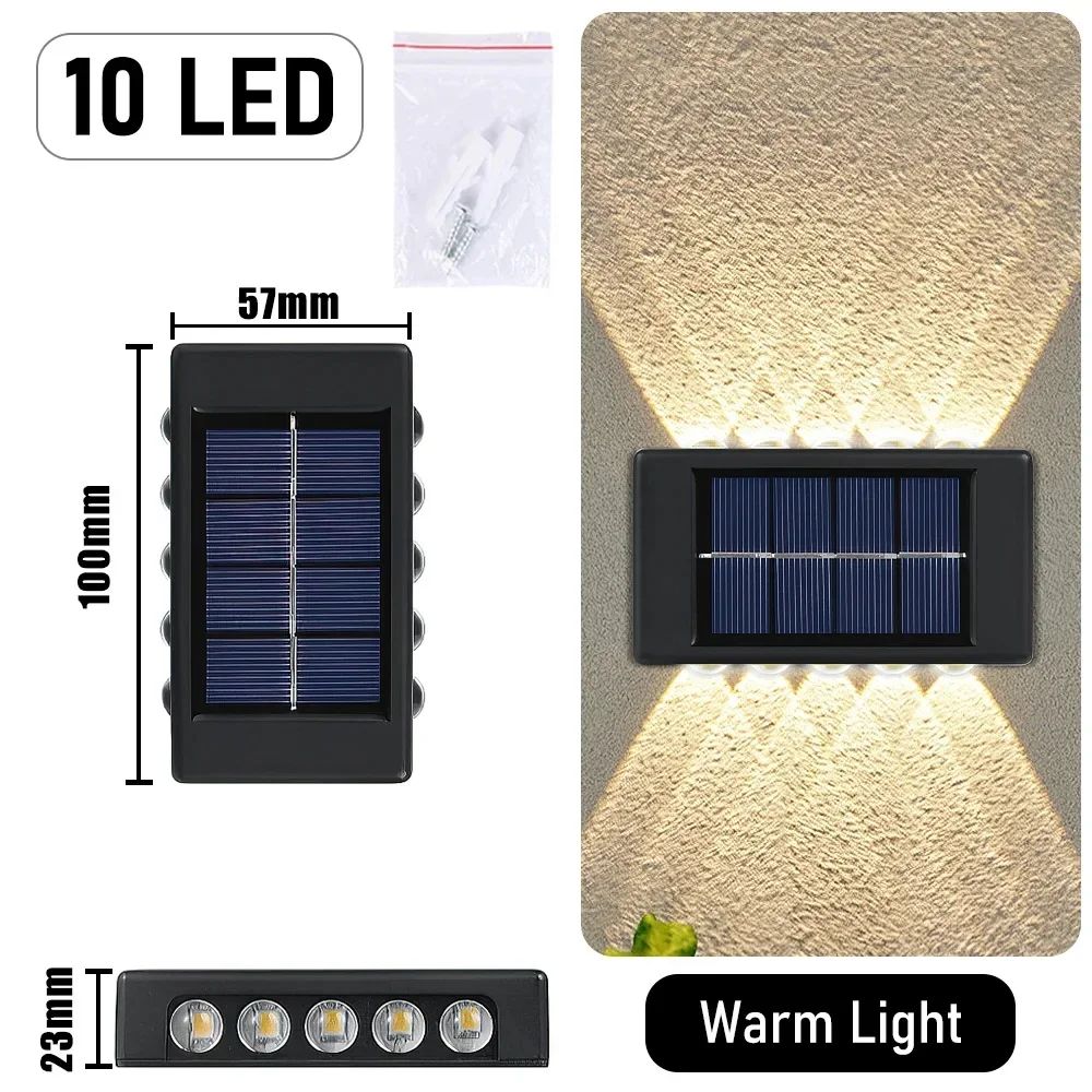 10 LED Solar Wall Lamp Outdoor Waterproof Solar Powered Light UP and Down Illuminate Home Garden Porch Yard Decoration Psd Luces