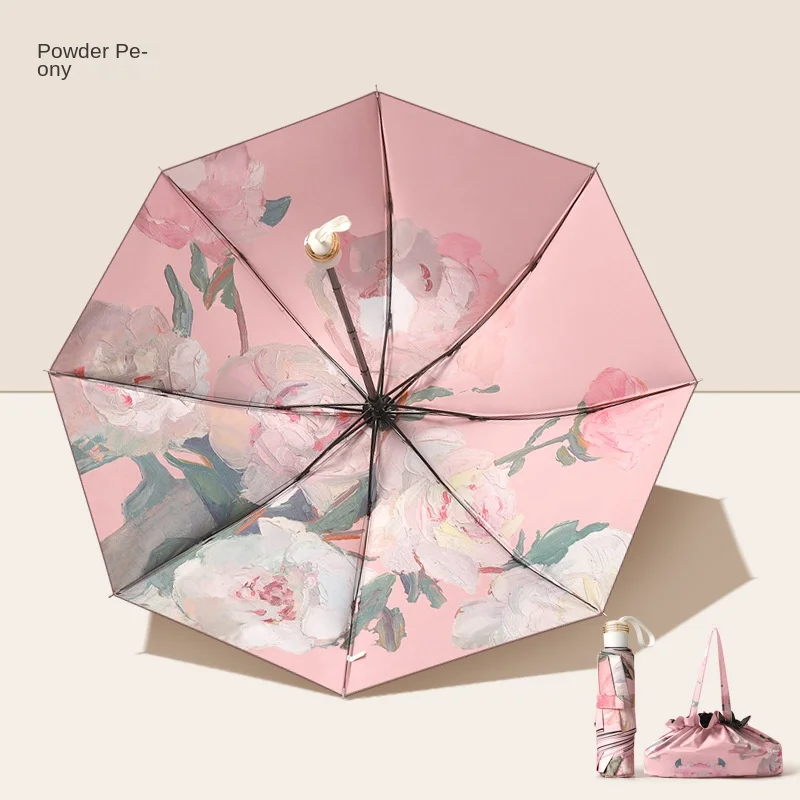 2024 New Sunny Rain Umbrella for Women Sunscreen Floral Sunshade HibiscusTriple Folding Umbrella Outdoor Travel Beach Umbrella