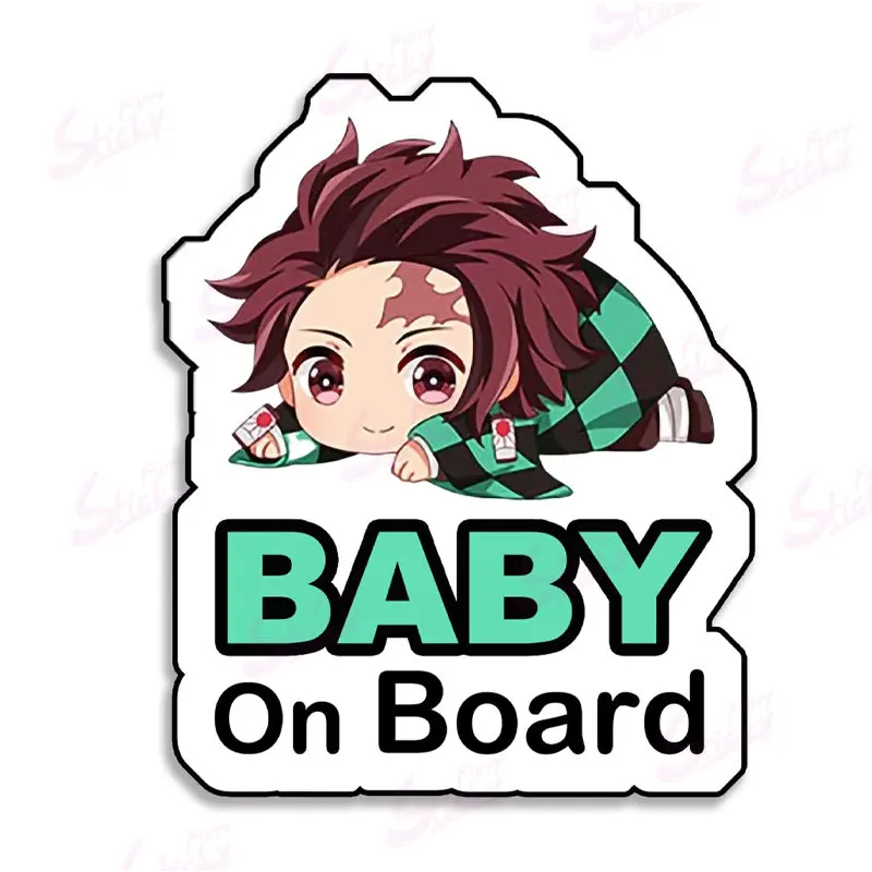 Super Cute Demon Slayer Baby Nezuko on Board Reflective Bumper Sticker Kid Safety Slow Down Sign Sticker Decals for Cars