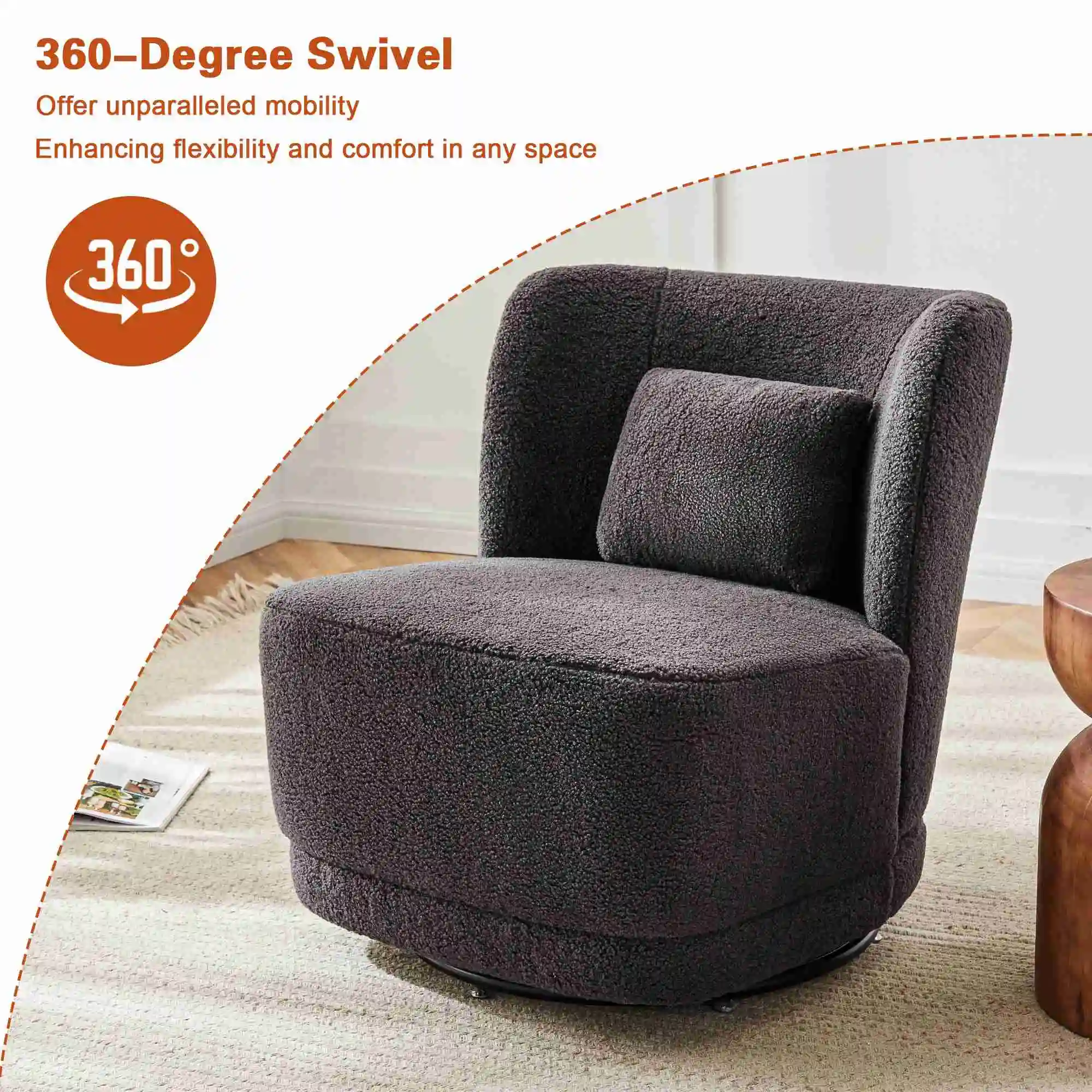 

Upholstered Swivel Accent Chair Comfortable Sofa Chair Modern Reading Chair for Living Room Bedroom Balcony Dark Grey