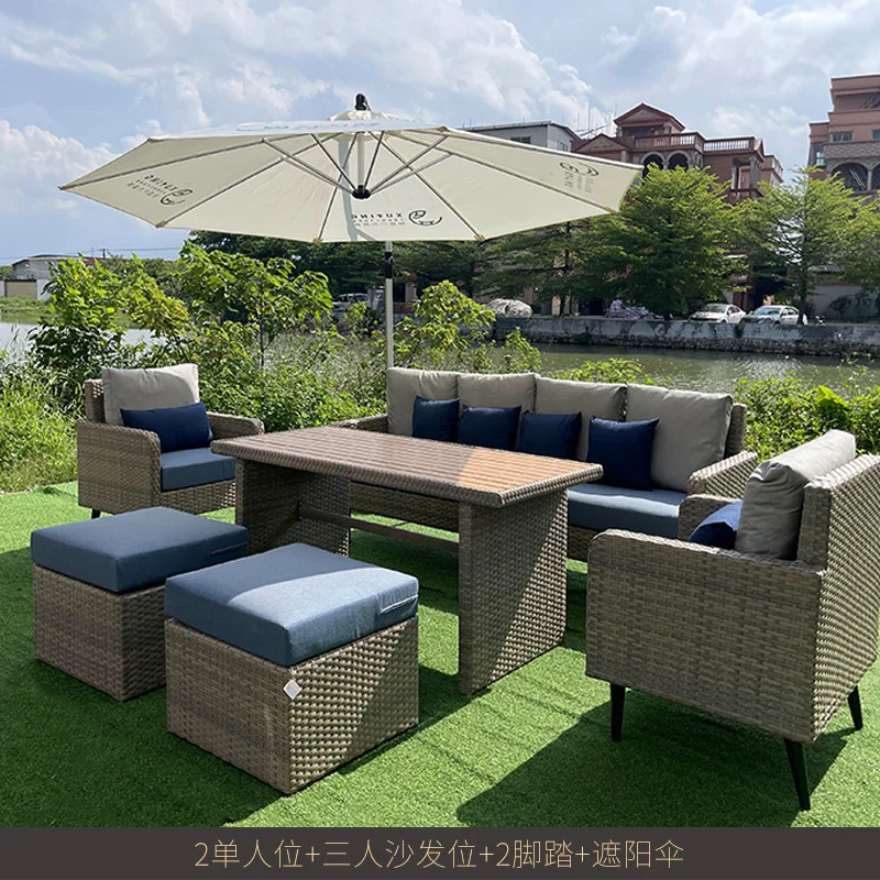 

Outdoor leisure rattan sofa courtyard balcony single rattan chair coffee table combination sun protection waterproof
