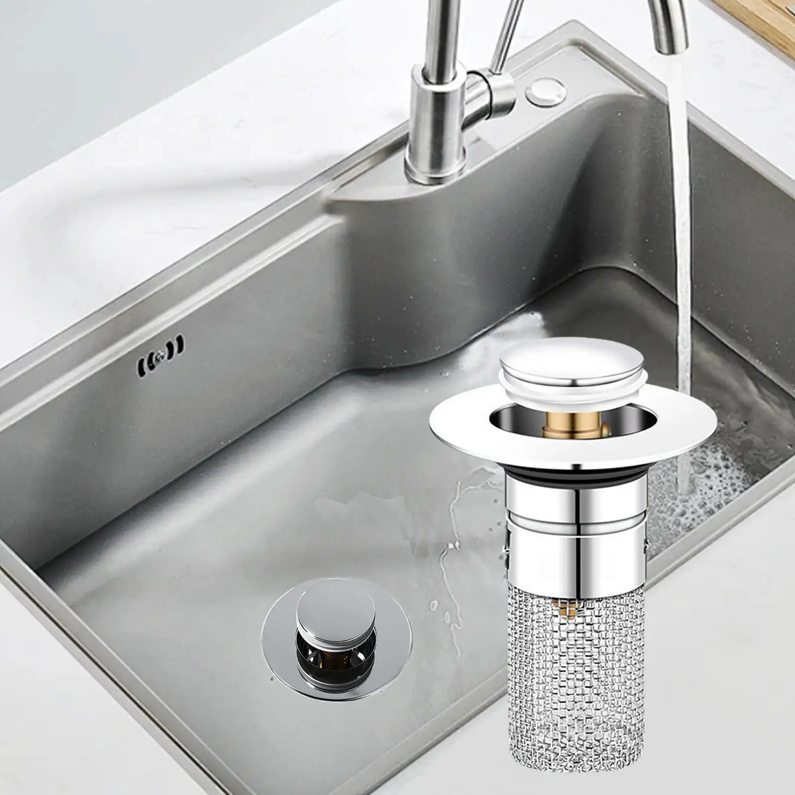 1PCS Washbasin Leak Plug, Stainless Steel Odor Proof Bathroom sink plug hair catcher, pop-up sink drain filter for bathroom use