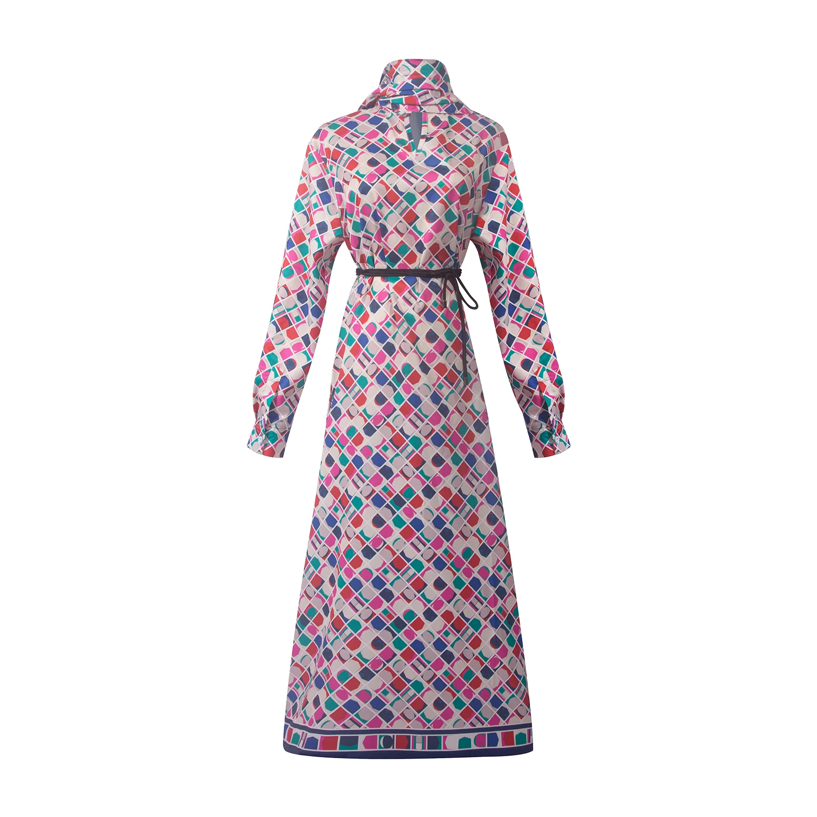 Nuovo abito camicia da donna manica lunga grembiule da festa colletto con sciarpa cava design della cintura moda versatile abito da vacanza autunno inverno