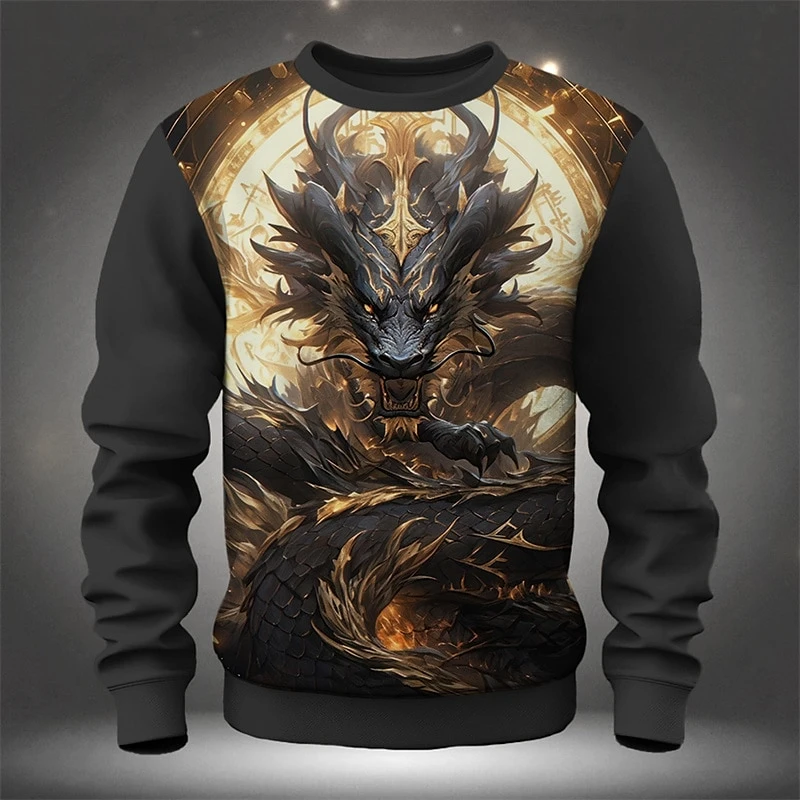 Grappige 3d Chinese Loong Print Sweatshirts Trend Harajuku Oversized Pullover Casual O-hals Hoodies Voor Mannen Mode Herfst Kleding