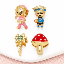 OCESRIO Fashion Enamel Sports Girl Boy Charms for Bracelet Copper Gold Plated Mushroom Palm Jewelry Making Supplies chma300