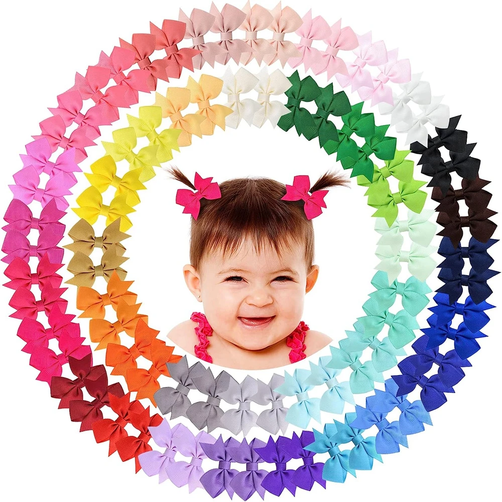 20PCS 2.2\'\' Baby Hair Clips Newborn Girls Fully Lined Tiny Hair Bows Alligator Clips for Infants Toddlers Photography Props