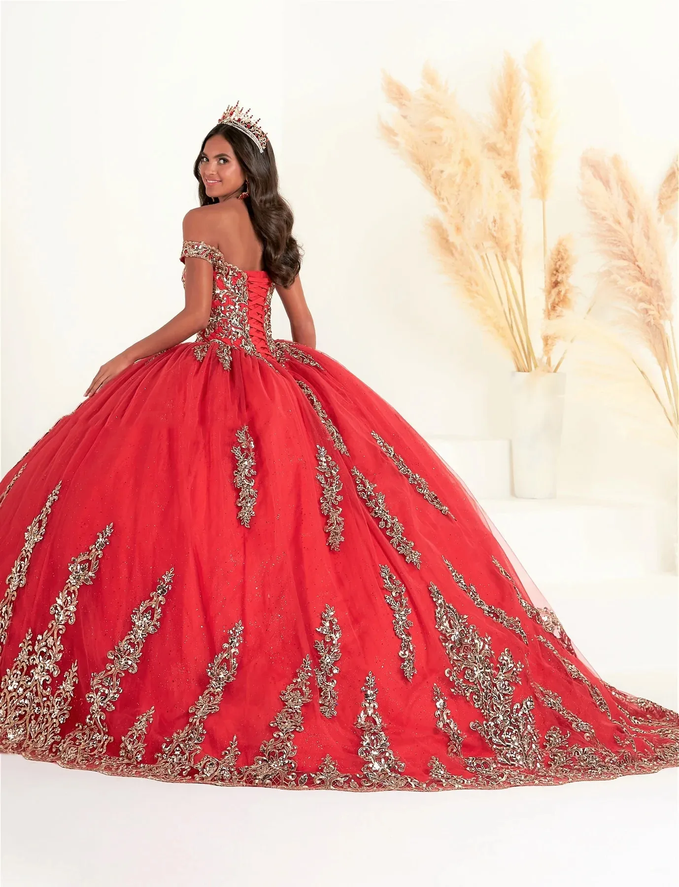 Quinceanera vermelho vestidos de baile fora do ombro tule apliques mexicano doce 16 vestidos 15 anos