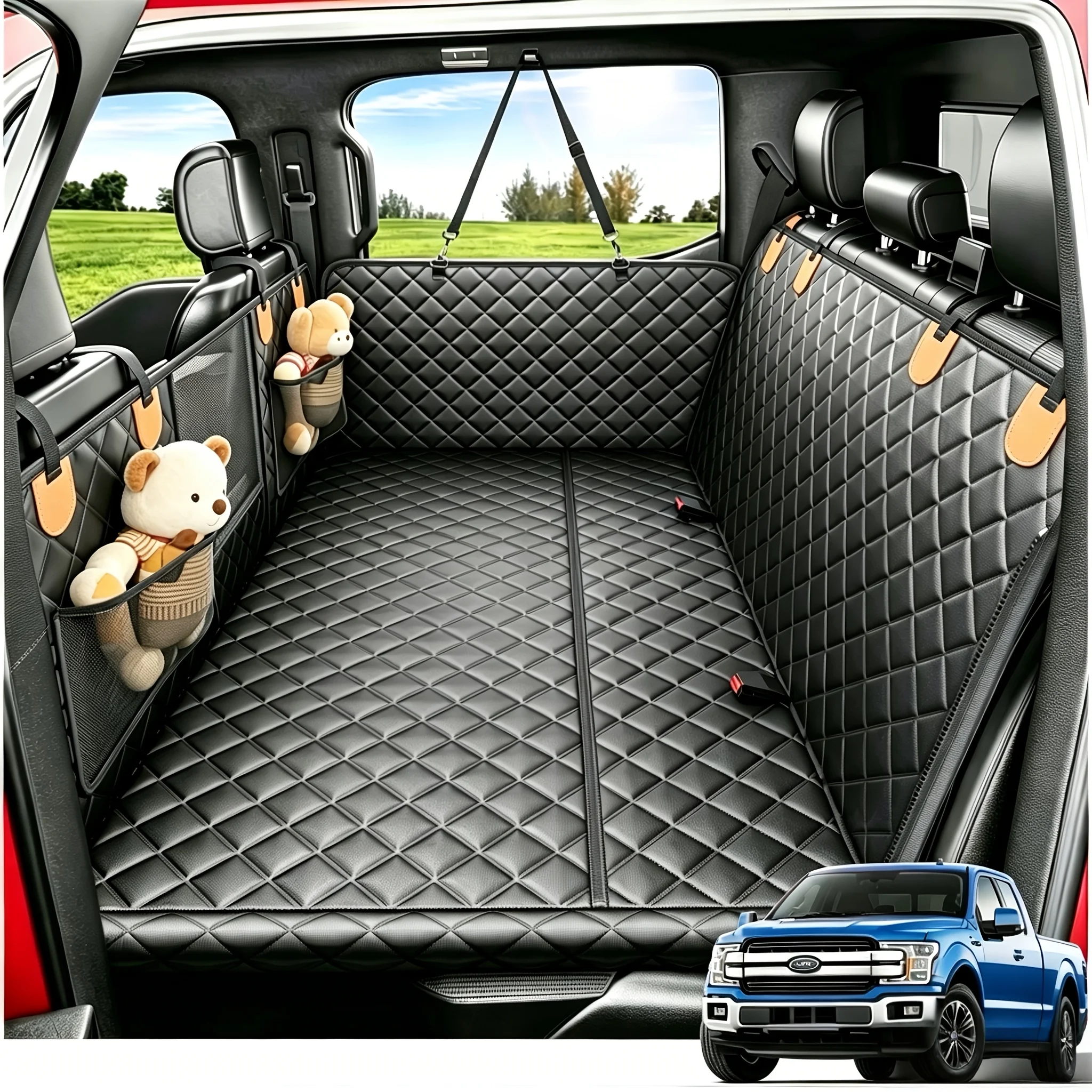 

Back Seat Extender for Dogs-Large Space, Dog Car Seat Cover Hard Bottom Holds 400Lbs, Sturdy Backseat Extender for Dogs, Dog Hammock for Car Dog Car Bed for Car, SUV, Truck JUYHGV