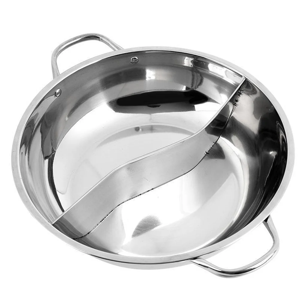 

Multifunctional Stainless Steel Hot Pot Double Side Divider 30cm Diameter Thicken Glass Lid for Induction Gas Cooker