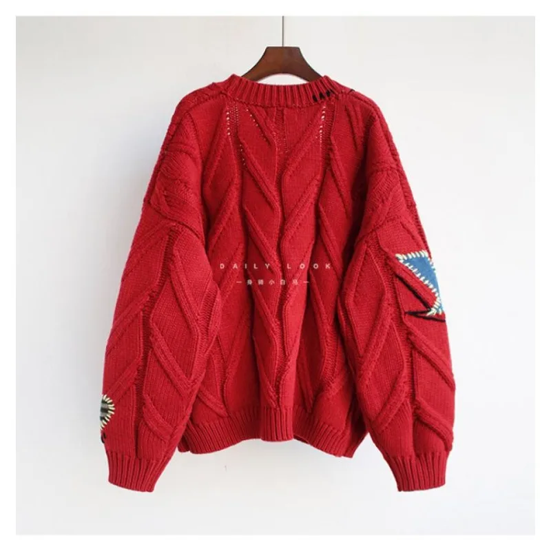 Fashion Lazy Style Embroidered Jumper Tops Autumn Sweater Graffiti Letters Y2k Knitted Cardigan Women Oversized Cardigan Jacket